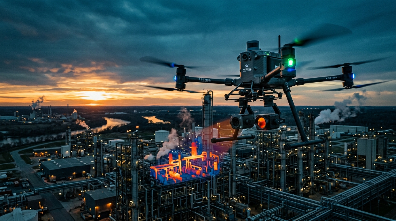 Autonomous drone performing industrial inspection